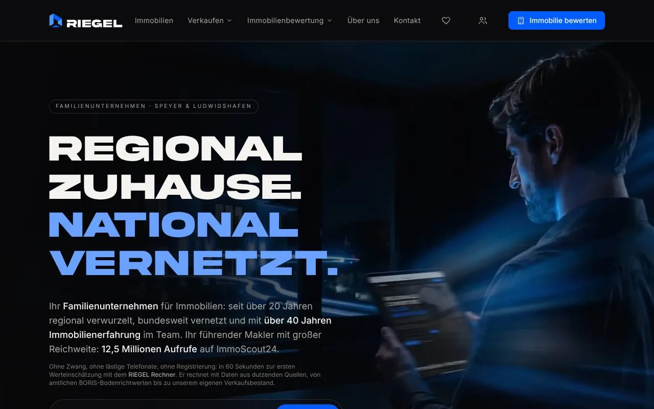 Startseite von RIEGEL Immobilien nach dem Relaunch
