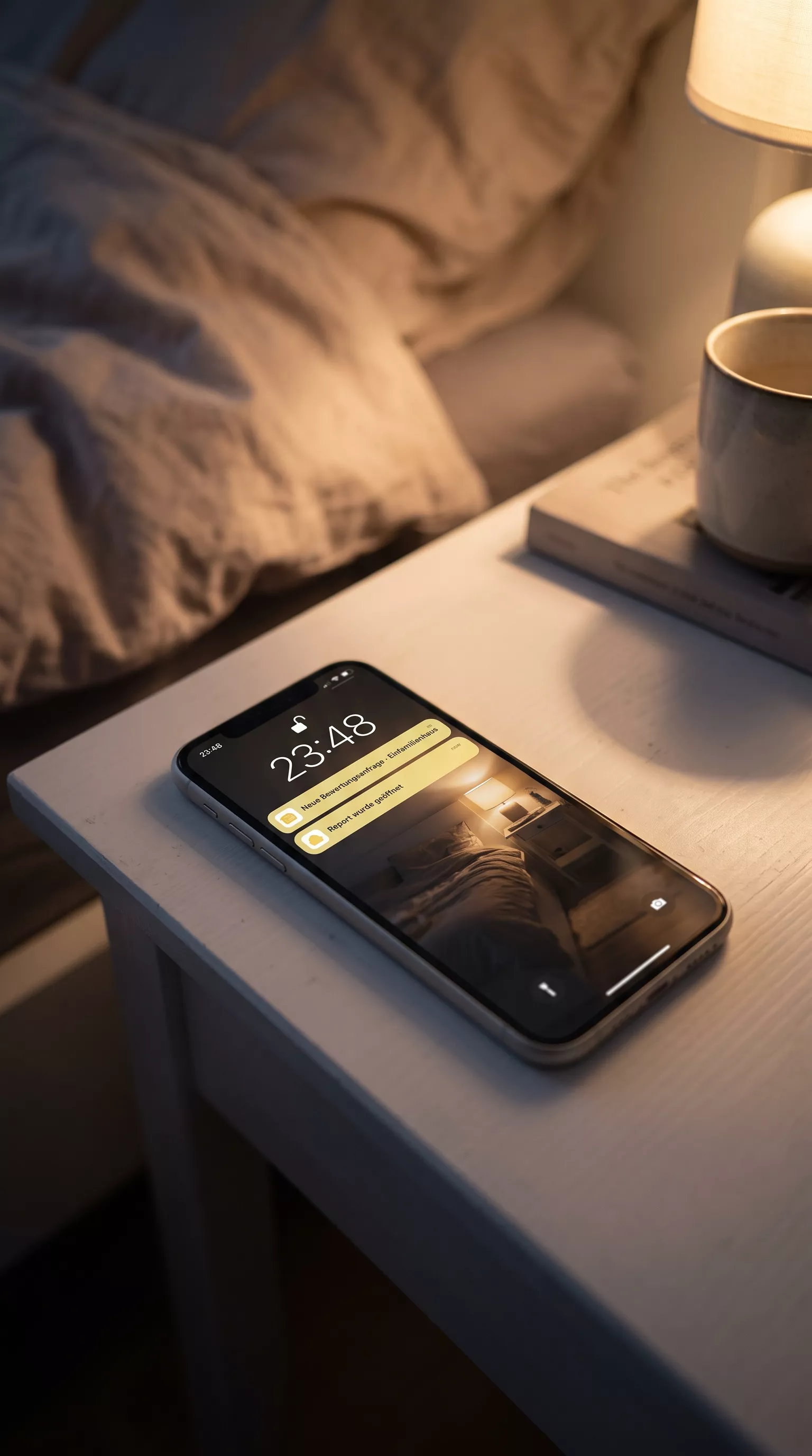 Symbolbild (KI-Bild): Automatische Benachrichtigung auf dem Smartphone bei Nacht