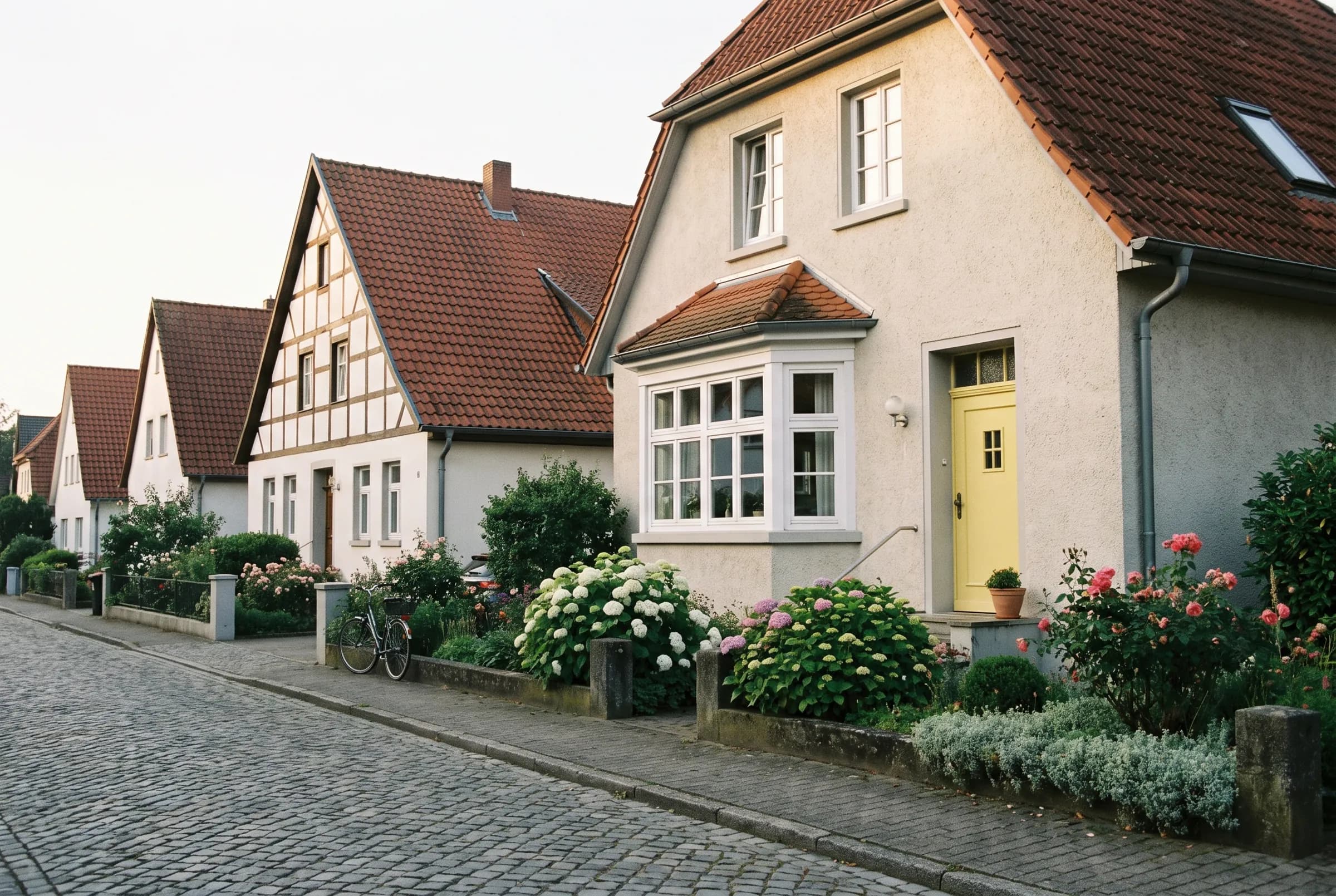 Symbolbild (KI-Bild): Wohnstraße in einem Stadtteil, den ein Makler systematisch betreut