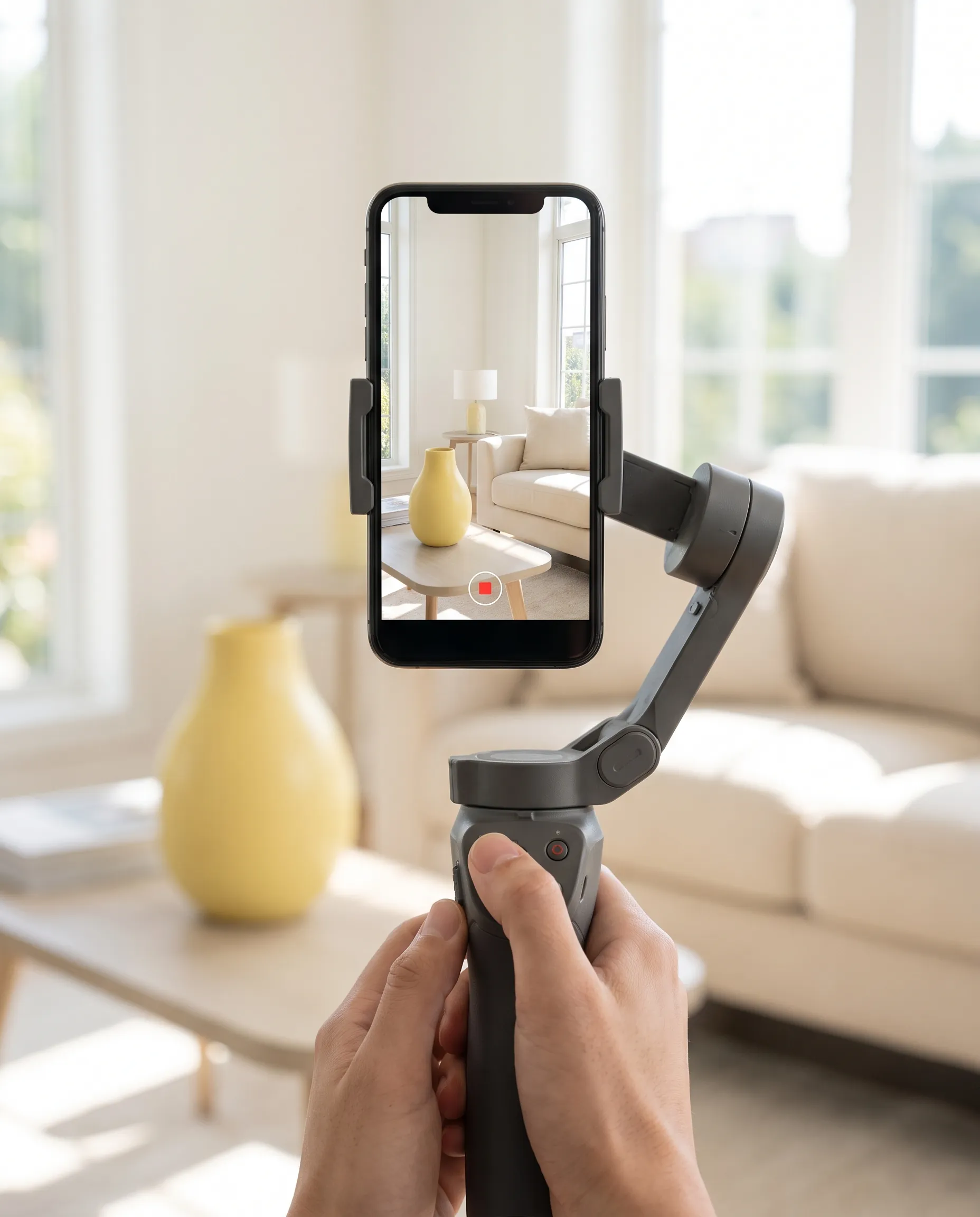 Symbolbild (KI-Bild): Videodreh in einer Immobilie mit Gimbal