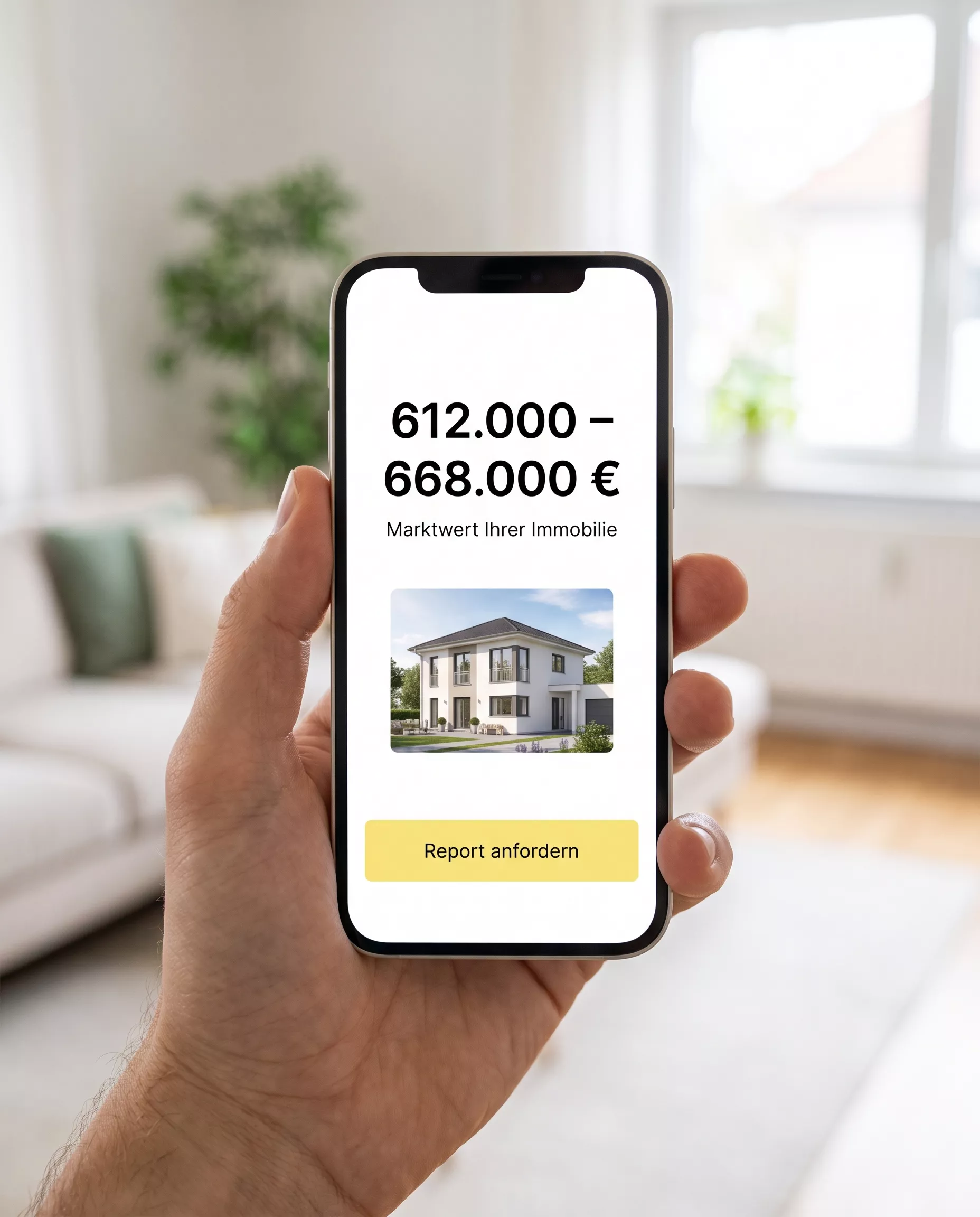 Handy zeigt eine Wertspanne von 612.000 bis 668.000 € (KI-Bild)